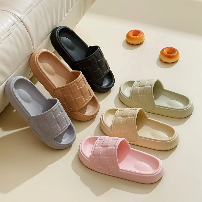 New fashion summer cookie pattern non-slip open toe eva platform slippers for couples men women