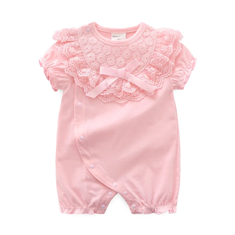 Hot sale summer 100% cotton soft lace princess baby girl romper newborn baby jumpsuit