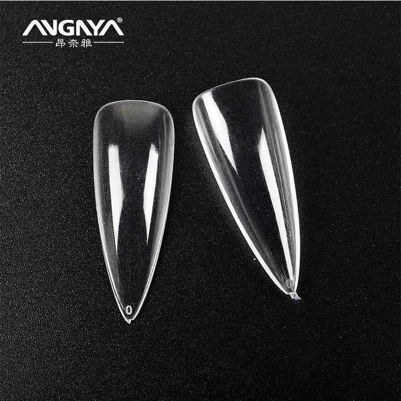 Angnya 500Pcs Full Cover Gel Long Clear Acrylic Almond Nail Tips With Empty Nail Tip Boxes