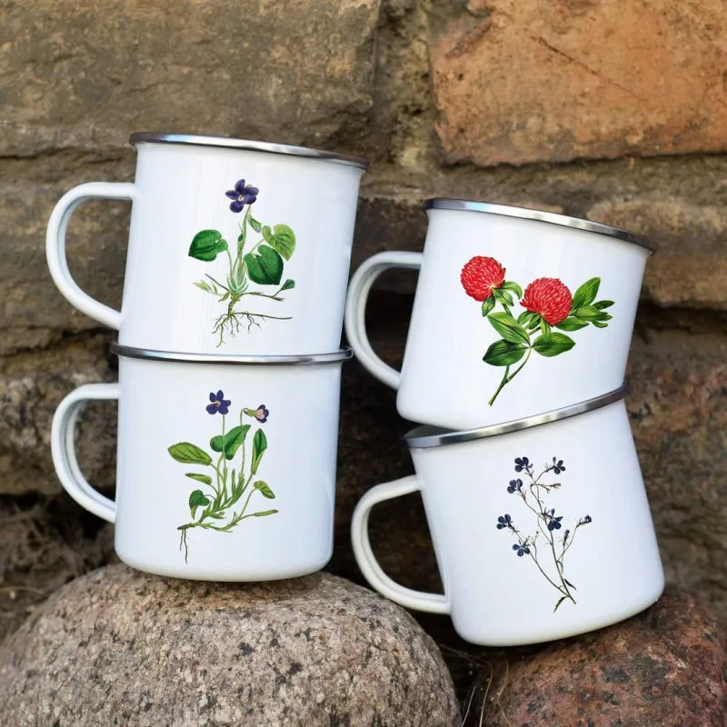 Vintage Souvenir Custom Logo Retro Mug Metal Enamel Camping Coffee Mug Tea Cup Campfire Mugs With Handle