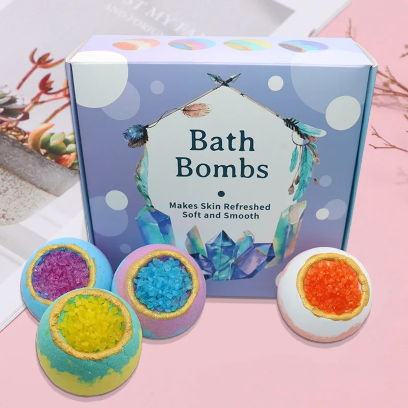 Essential oil aromatherapy Spa organic bath fizzies sea salt bath salt bubble ball set colorful Vegan Natural bath bombs
