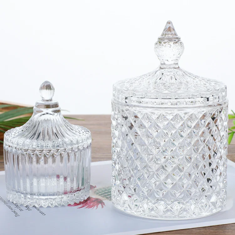New Design Clear Glass Candle Jar Empty Container With Glass Lid
