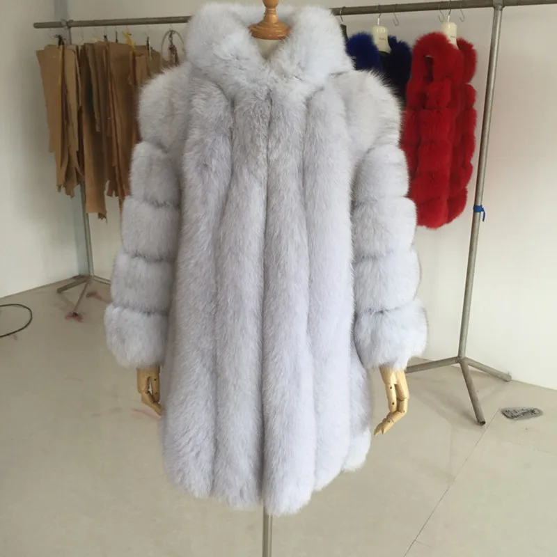 Luxury High quality Set head fox fur women coat Natural Fox Fur Warm Long jacket factory direct spot fur coats for ladies