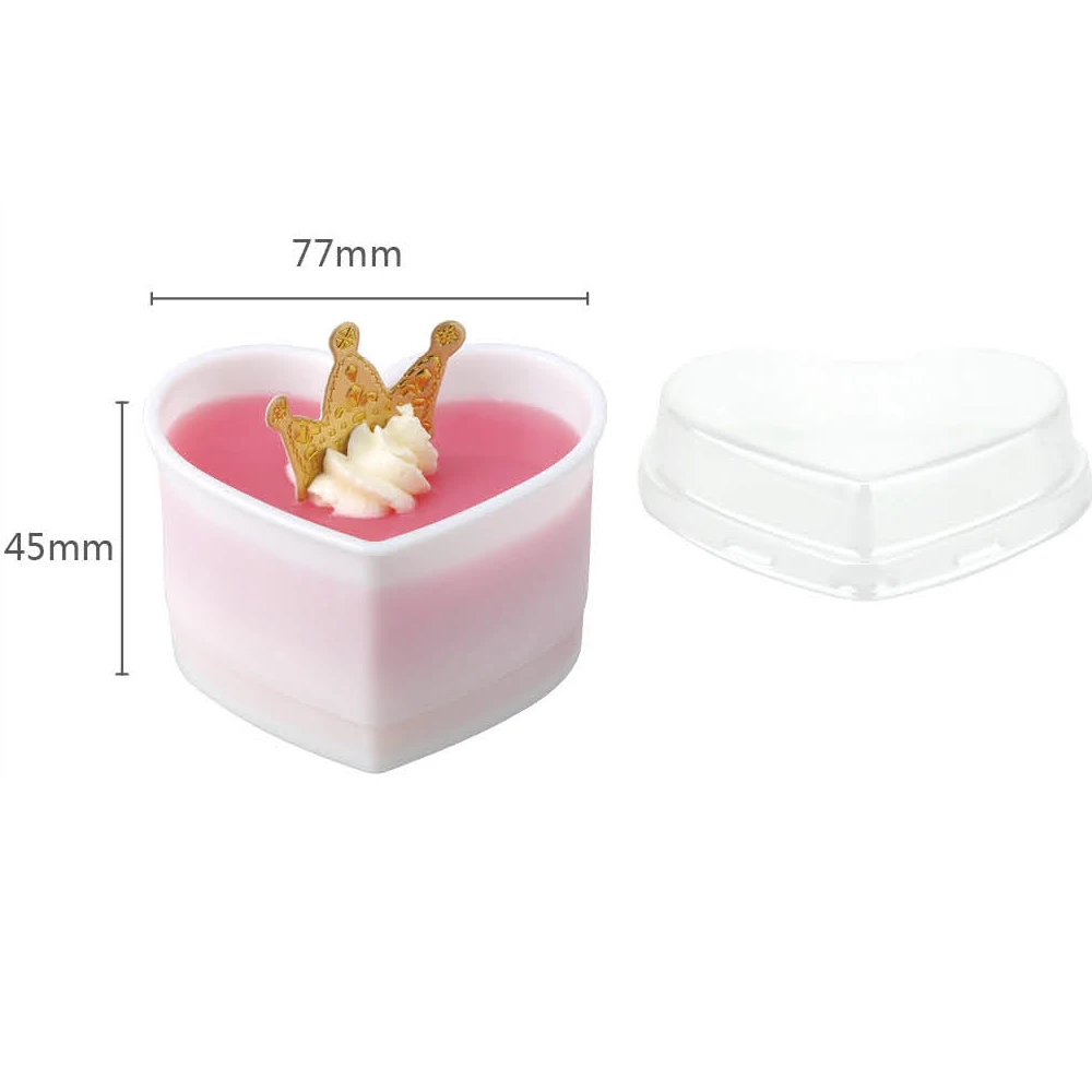 Wholesale disposable baking supplies heart shape cute dessert plastic cup with lid