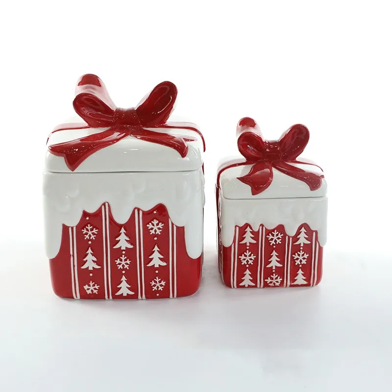 Ceramic Customized Gift Box Xmas Tree Round Shaped Airtight Canister Cookie Jar Candy Coffee Tea Home Storage Jar
