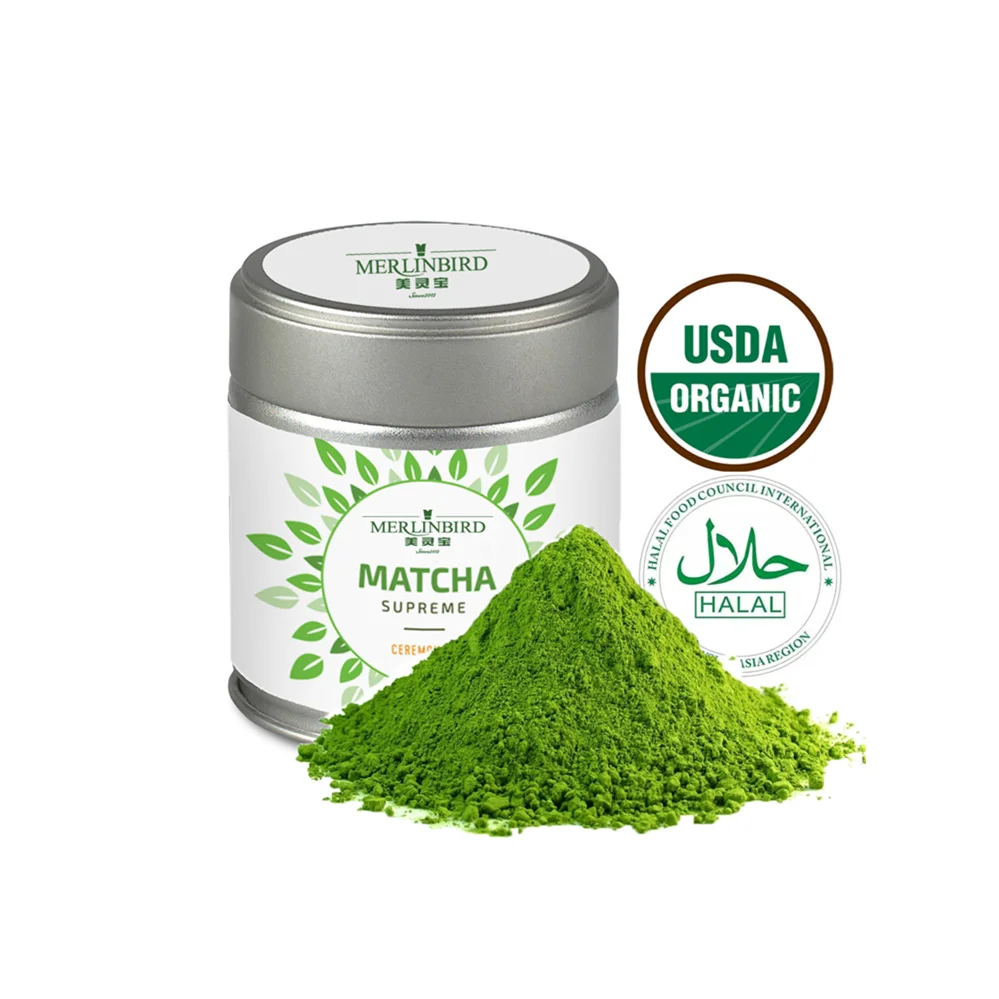 OEM Tin Can Private Label 100% Organic Ceremonial Grade Matcha Green Tea Powder Halal Certificate