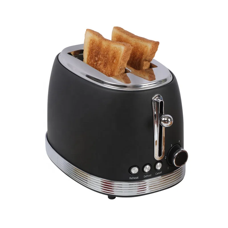 Multifunction Household Kitchen Stainless Steel Black Retro 2 Slice Heating Electric Toaster Bread