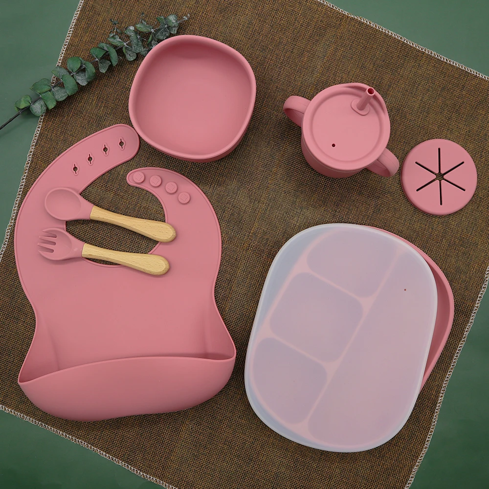 Hot Sale Custom Anti-spill Feeding Suction Silicone Baby Bib Bowl Set