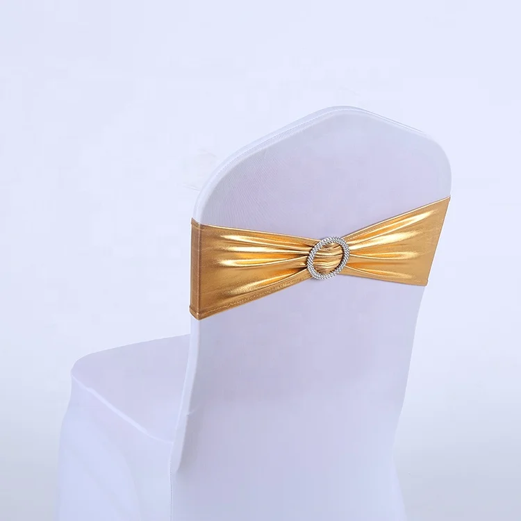 
hot sale shiny elastic silver rose gold metallc gold spandex chair sash for wedding party banquet 