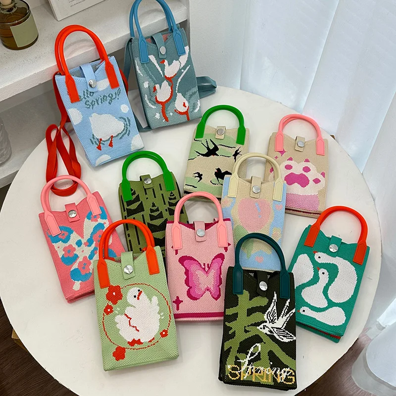 Landfond Knit Mini Handbag Women Wrist Bag Crossbody Cell Phone Purse