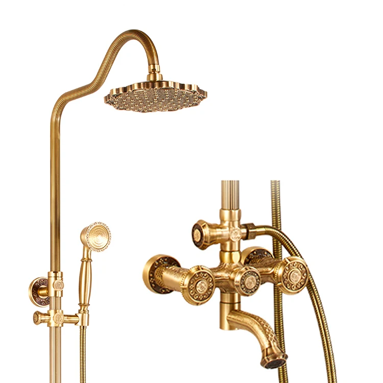 
Bathroom brass rain shower faucet set washroom shower bath gold set 