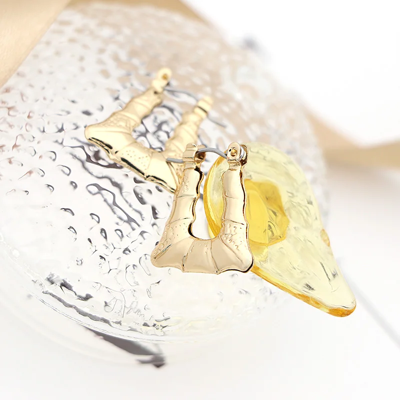 V&R schmuck for women gold metal triangle hoop bamboo texture gold plated small hoop earring