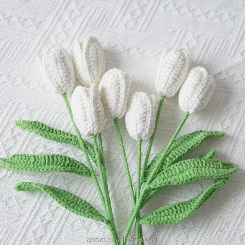 Finished Handmade Crocheting Artificial Craft Flower Wool Yarn Crochet Tulip Single Flower