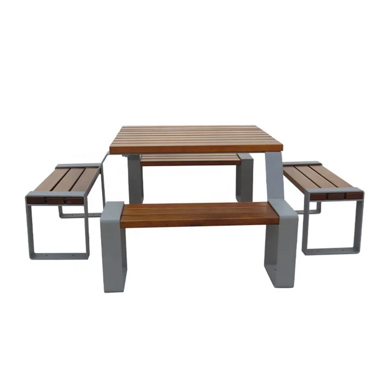 outdoor public commercial square wpc wood picnic table with 4 benches restaurant school outside all weather  table and chair