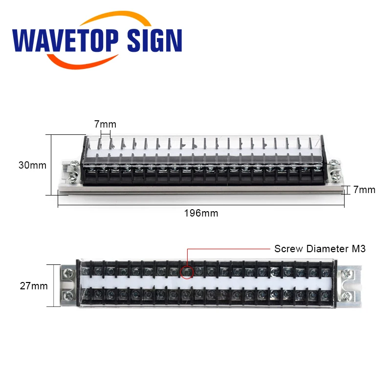 WaveTopSign Rail Terminal Block Connector Current 15A Voltage 600V 20-Position Terminal Block Wire Cross Section 1.5mm2