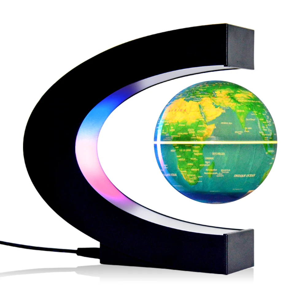 Colored LED Light Anti Gravity Globe C Shape Magnetic Levitation Floating Globe World Map for Children Gift