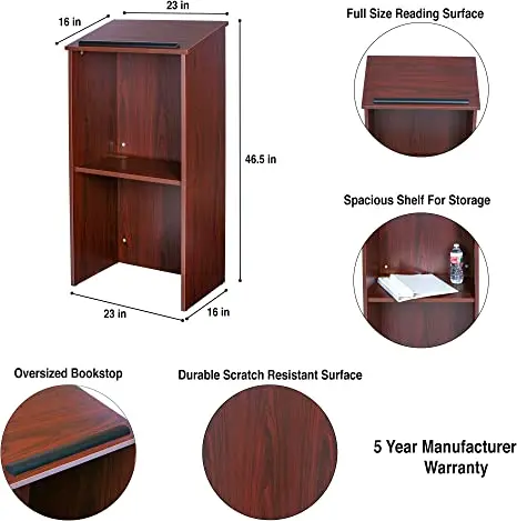 Fashion Design Durable And Practical Mahogany Floor Standing Podium For Hotel And Conference Room