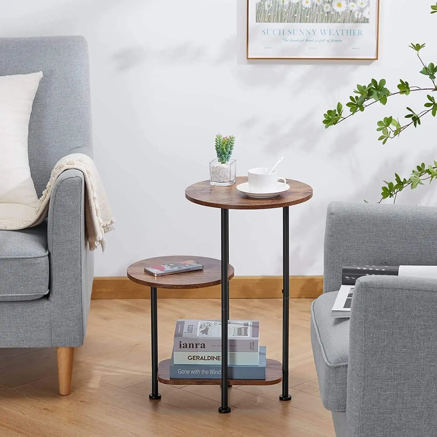 Moroccan Round Tea Tray Style Side Table Morden Modular Wood Teapoy Design Stainless Steel Modern Coffee Table Movable End Table