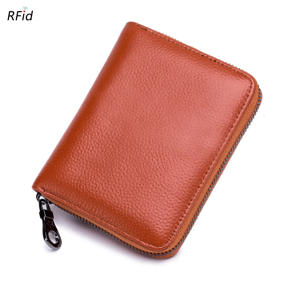 Compact Size Genuine leather KeyChain Credit Card Wallet Zipper Card Cases Holder for Men Women with RFID Blocking 12/24 Slots