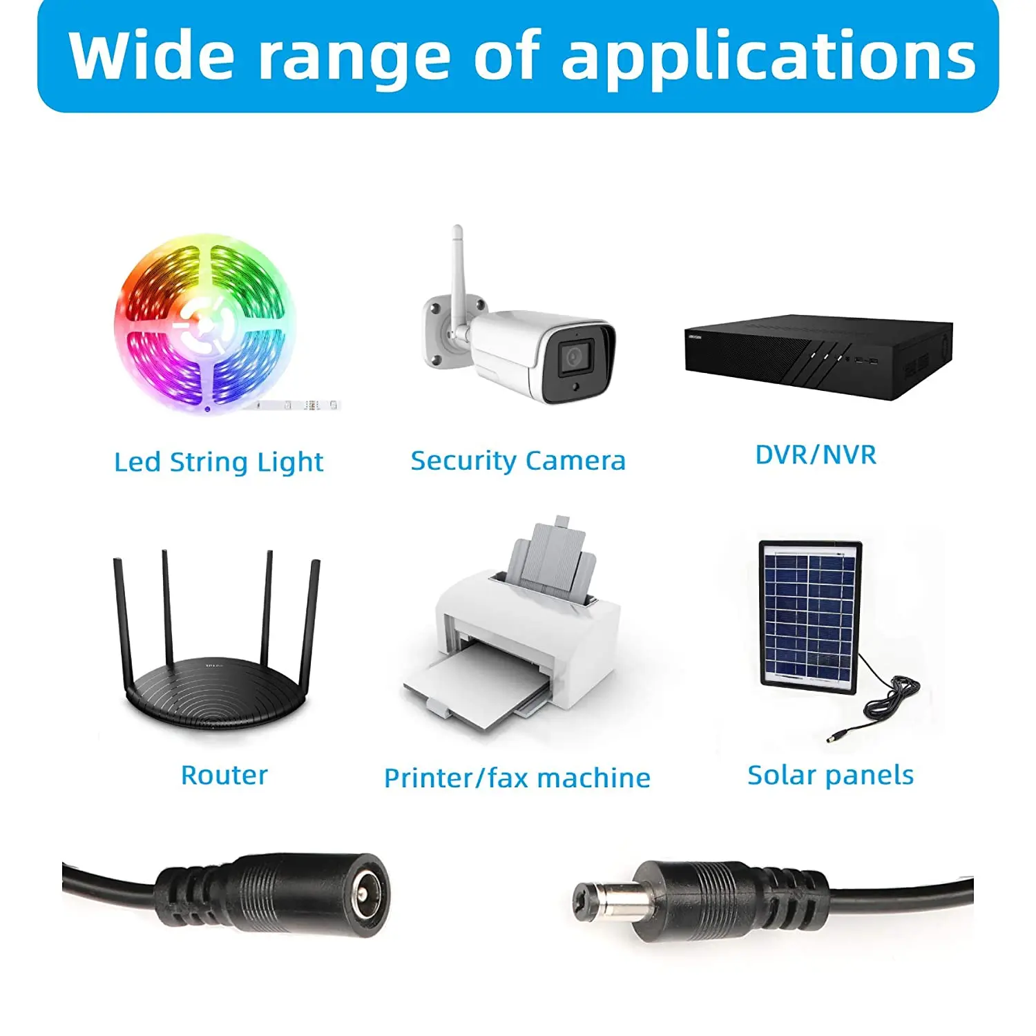 
DC 12V Power Extension Cable 12 Volt Power Supply Adapter Extension Cord Female to Male Plug for CCTV Security Camera 