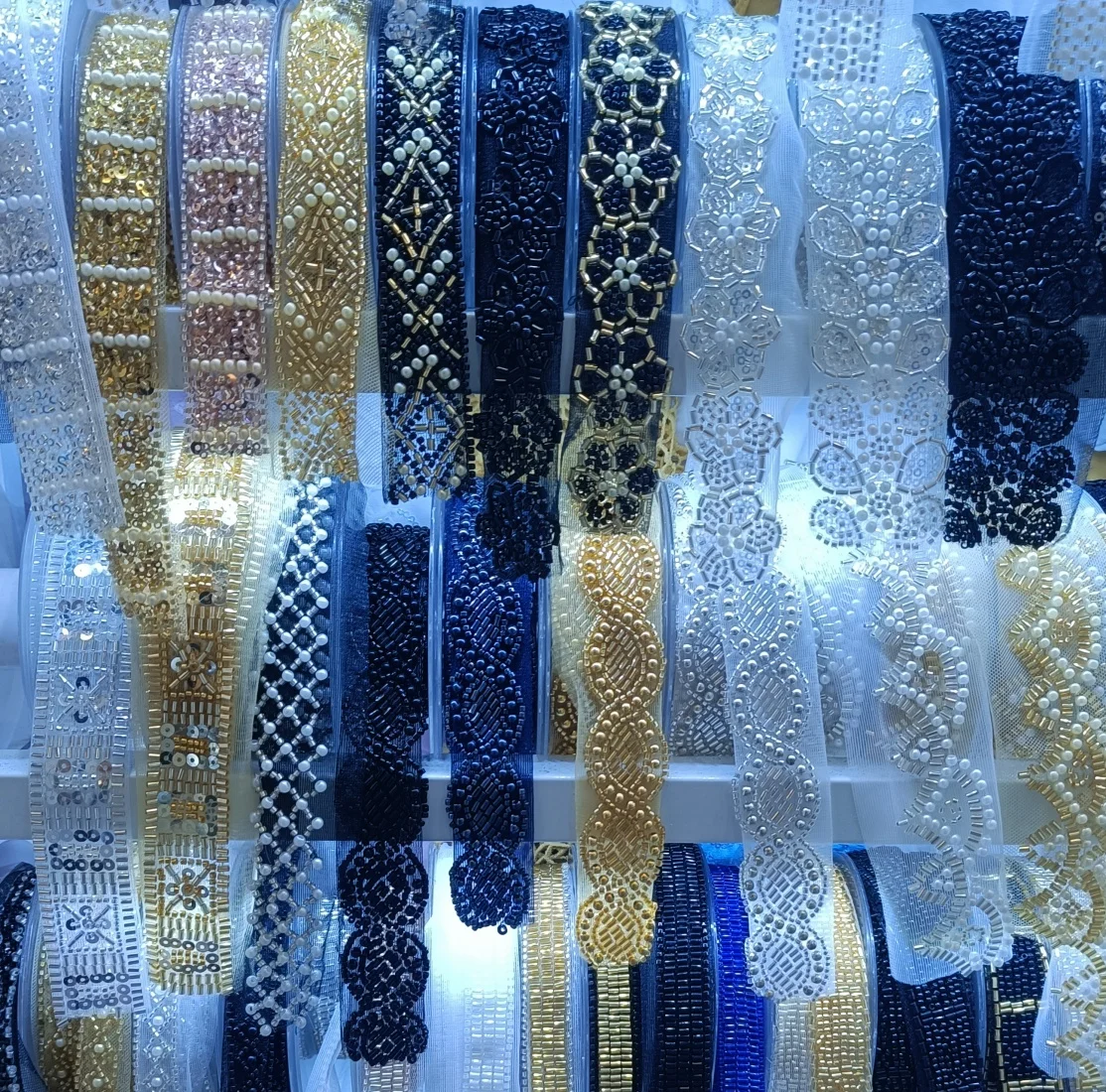 AFFINITY Custom Design Ribbon Pearl Golden Trim Black Tape Sewing Accessories Beaded Embroidery Lace Trim For Clothing Fashion