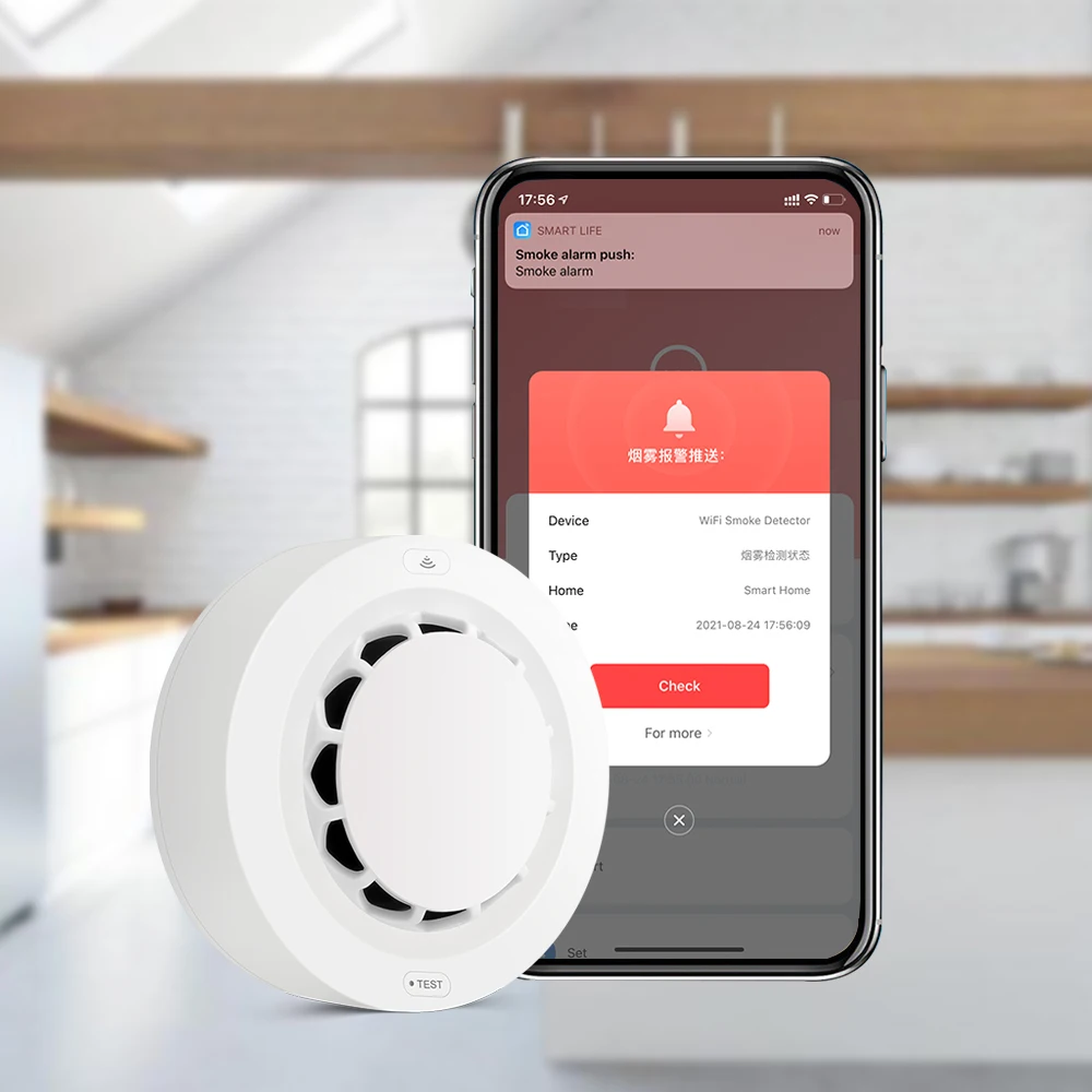Умная Портативная Домашняя Пожарная Сигнализация Smart life с управлением через приложение Wi-Fi датчик дыма