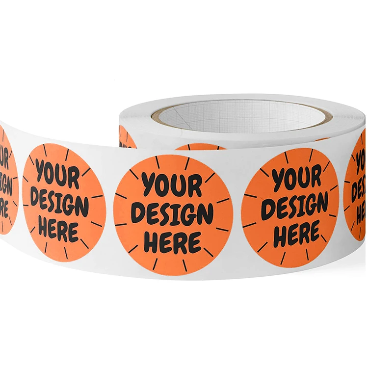 Ready to ship Custom Any Text Adhesive Printing Round Label Stickers Circle Waterproof Vinyl Sticker Roll Private Logo Stickers.