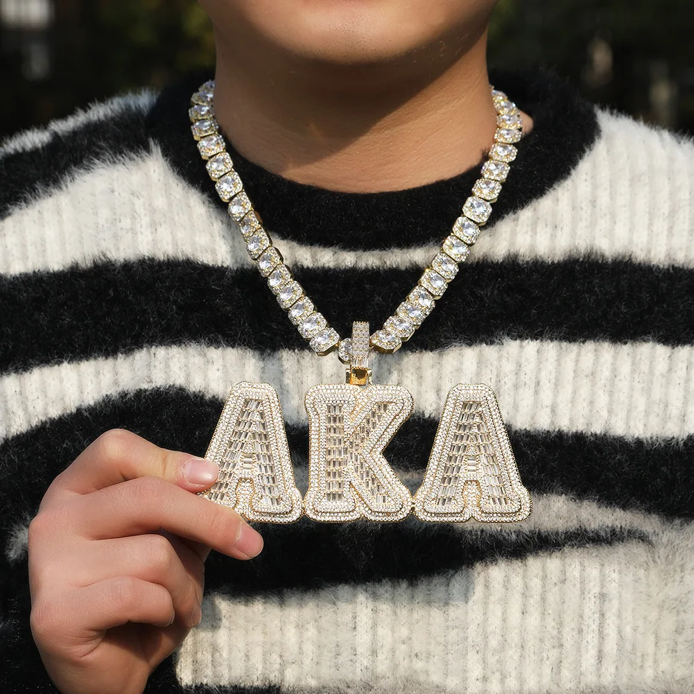 Luxury Fine Body Jewelry European and American Hip Hop Cz diamond Solder Capital Letter Name Plate Name Necklace Customized