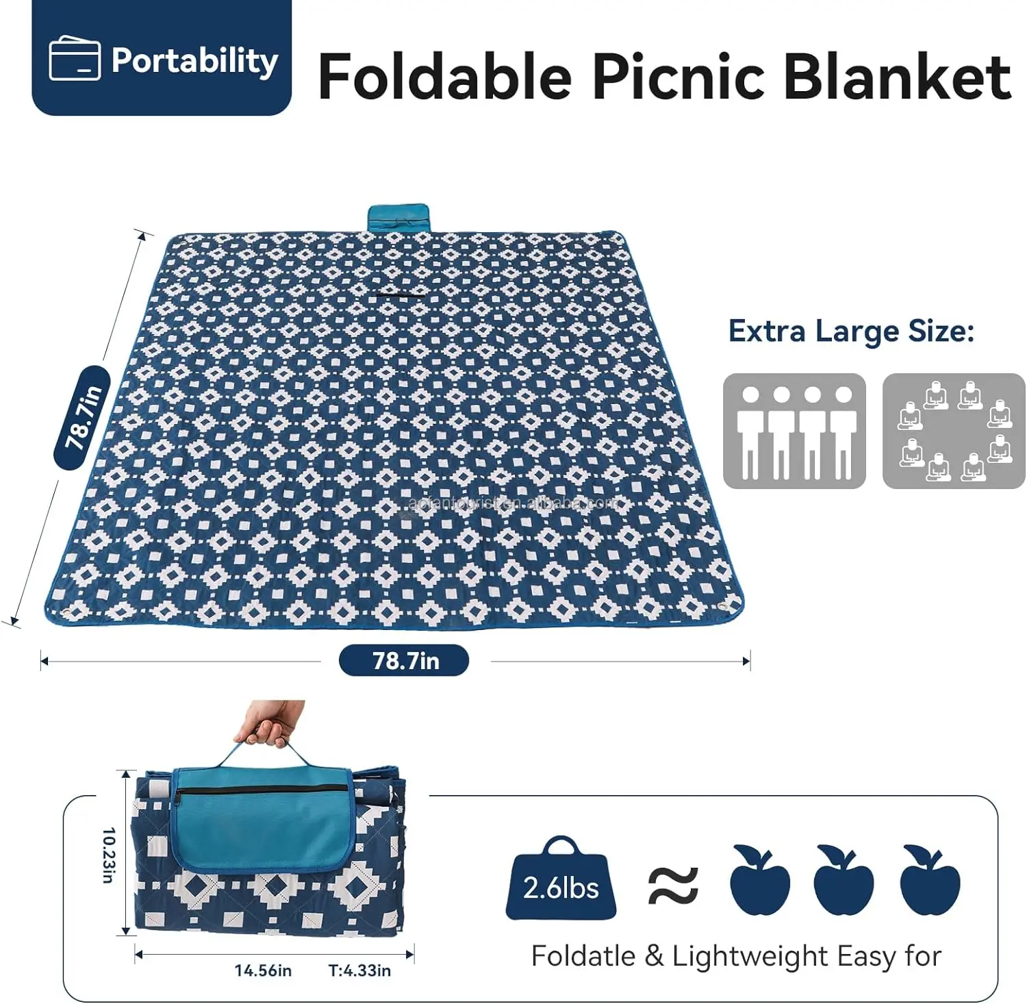 Factory Custom Extra Large Plaid Soft Portable Waterproof Outdoor Mountain Beach Mat Travel Picnic Blanket