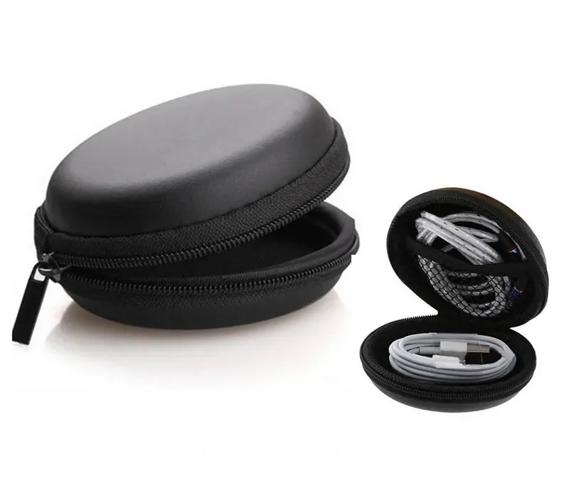 Factory wholesale carry outdoor durable leather case EVA shockproof hard shell headphone case for data cable headphone