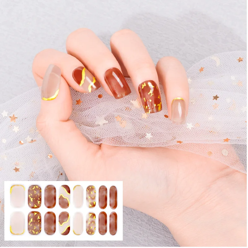 OMG 2022 gel nail stickers semi cured gel nail sticker esmalte semipermanente unas postizas custom nails
