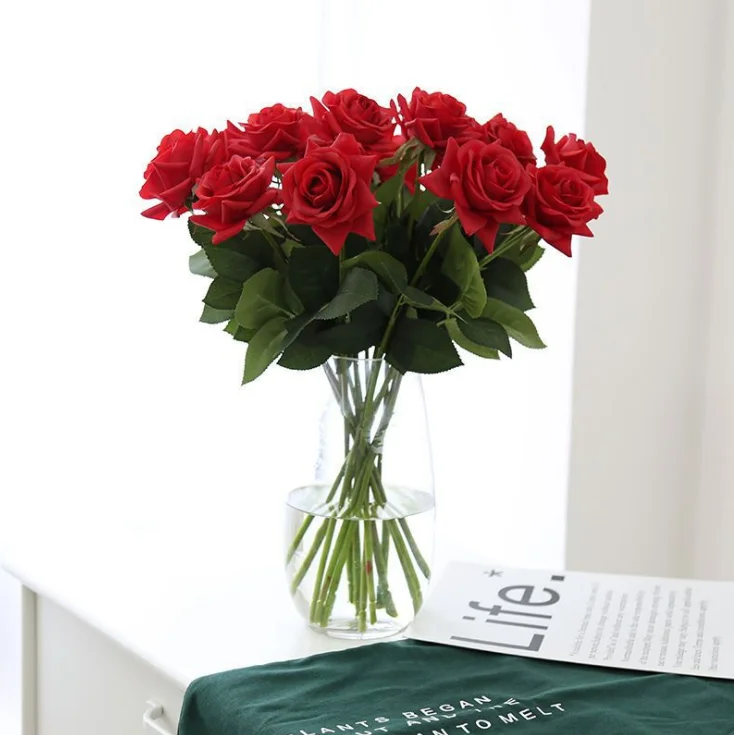 Wholesale valentines day preserved single roses real touch 15cm long stem preserved rose for Indoor Wedding Use