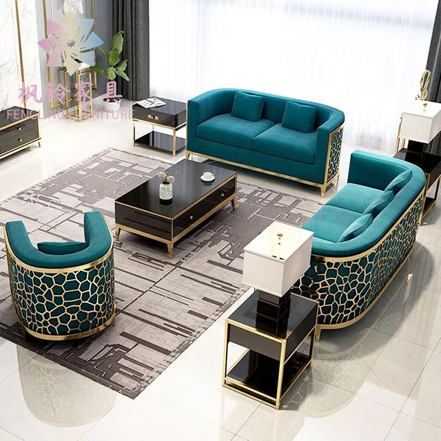 Popular Classic Italian Design High Quality Metal Stainless Steel Leather Velvet Sofa SF018