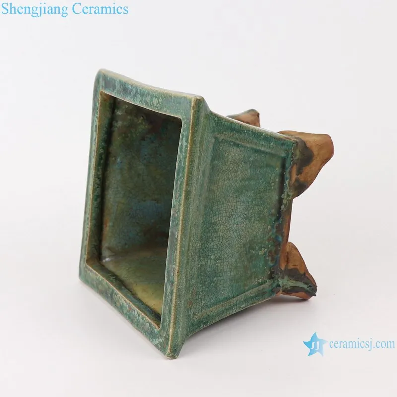 RZSP20  Antique Green Coarse Pottery  Small Size  square Shape Ceramic Planter Pottery
