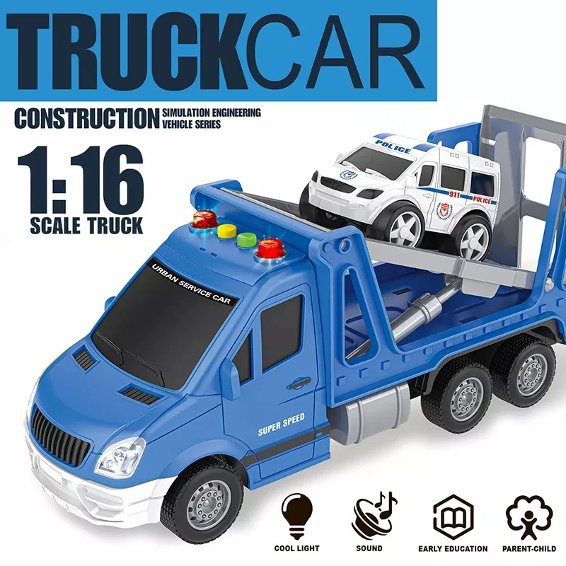 1:16 Road Administration Custom Boy Friction Vehicle Truck Cars Toy With Light Music