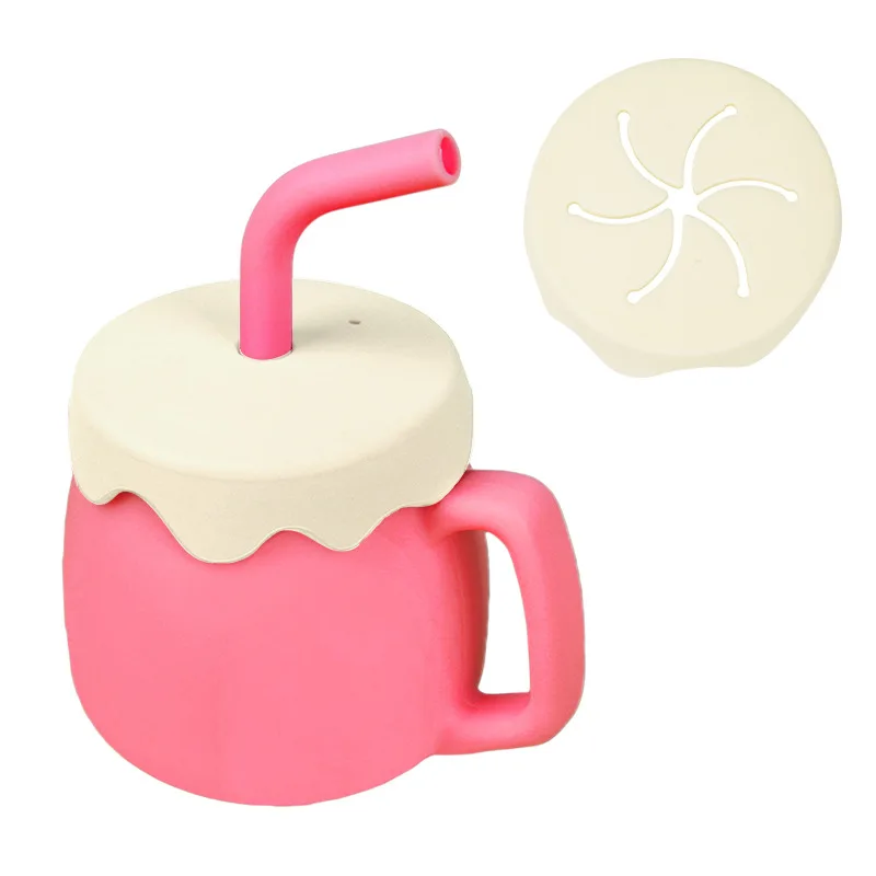 Baby Silicone Sippy Cup No Spill With Handle Silicone Baby Snack Cup Food Container Baby Leakproof Drinking With Straws