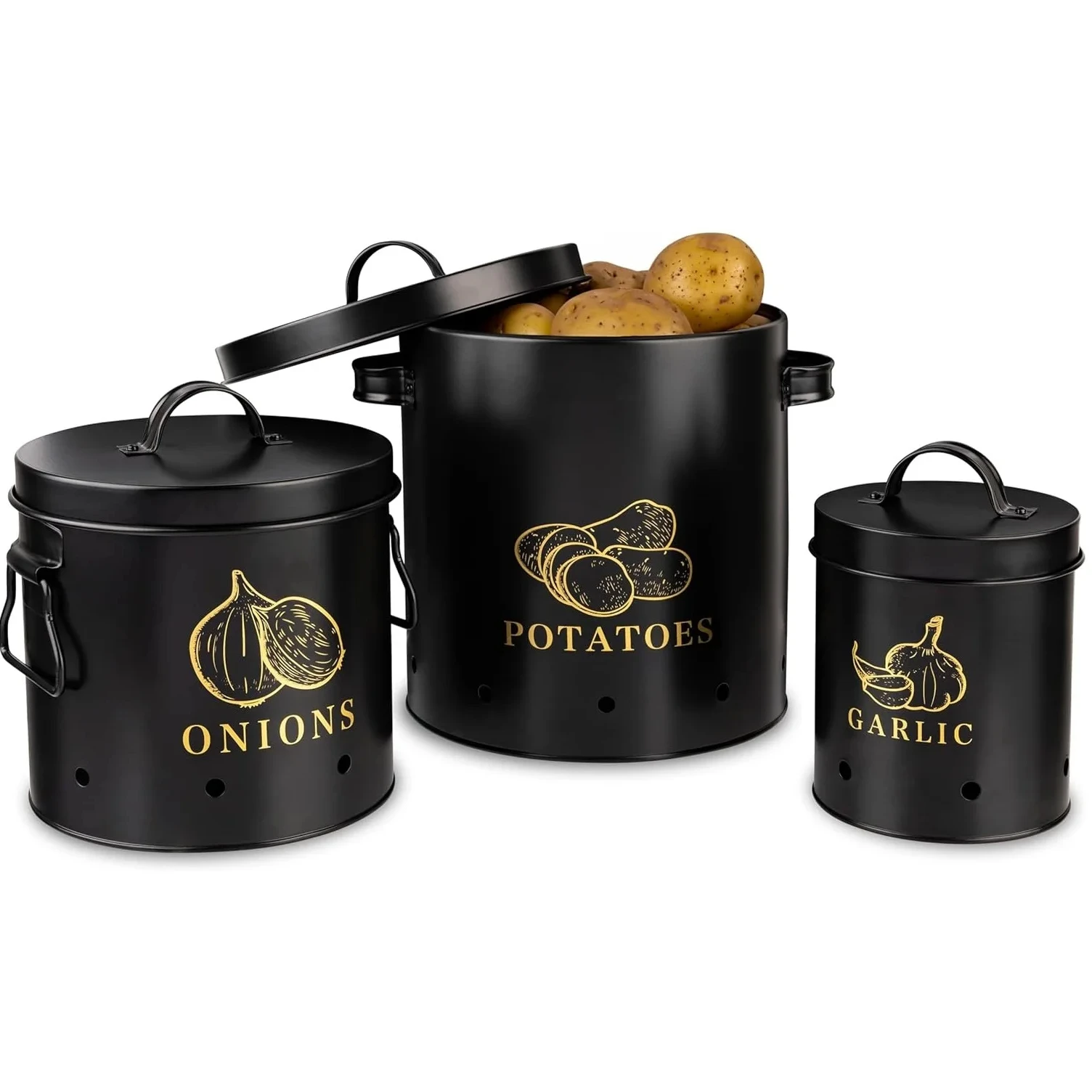 Set of 3 Kitchen Pantry Organizer and Tin Vegetable Keeper - Vintage White