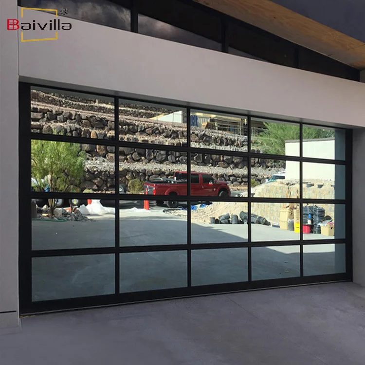 Modern design remote control electric automatic aluminum tempered glass insulated sectional garage door