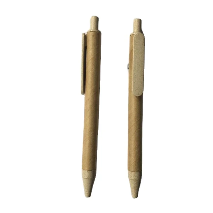 wheat fibre trims cardboard barrel Push button promotional eco recyclable paper pen