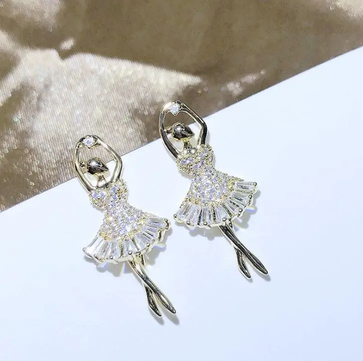 Ballet Girl Earrings White Stone  Earrings Colorful Dancing Girl Earrings