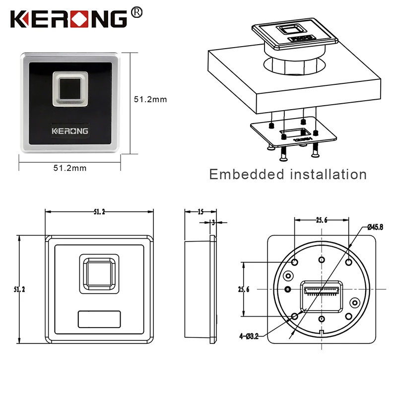 KERONG Small Panel Hidden Smart Electronic Cabinet Fingerprint Lock Biometric Intelligent Wireless Lock for Drawer