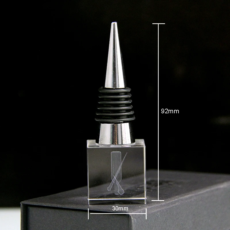 Popular Crystal Glass Cube With Laser Engraved Logo For Wine Bottle Stopper Champagne Bottle Stoppers Custom