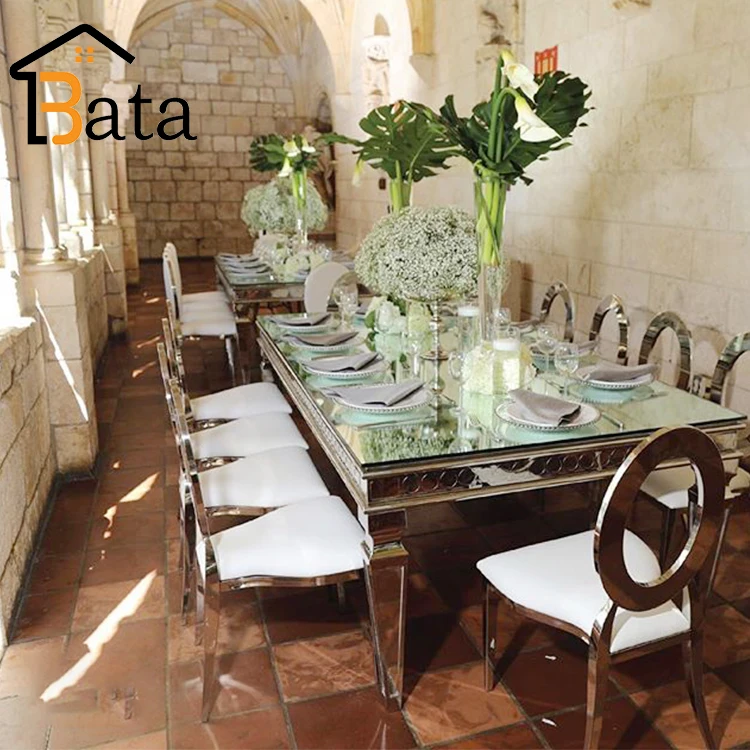 factory wholesale stainless steel frame mirror glass wedding table