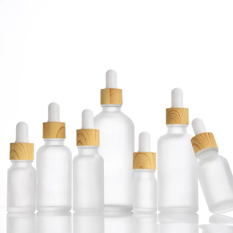 5ml 10ml 15ml 20ml 30ml 50ml 100ml transparent frosted glass bottle with bamboo wooden glass dropper caps