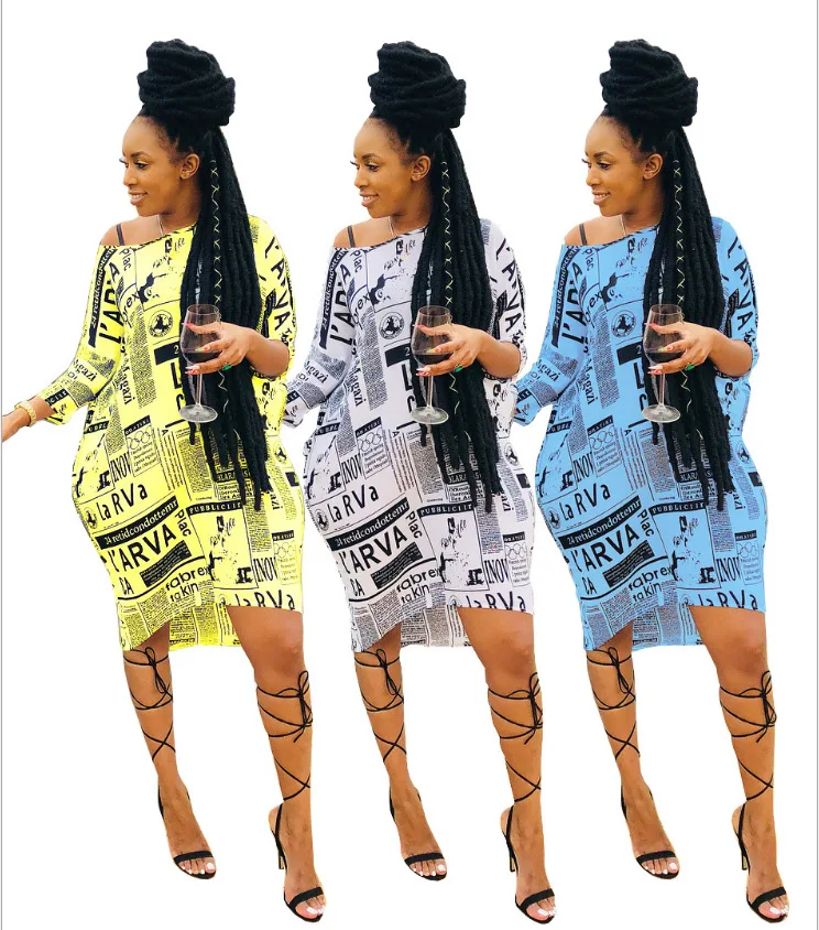 Новые стильные женские свободные платья для газет с принтом букв