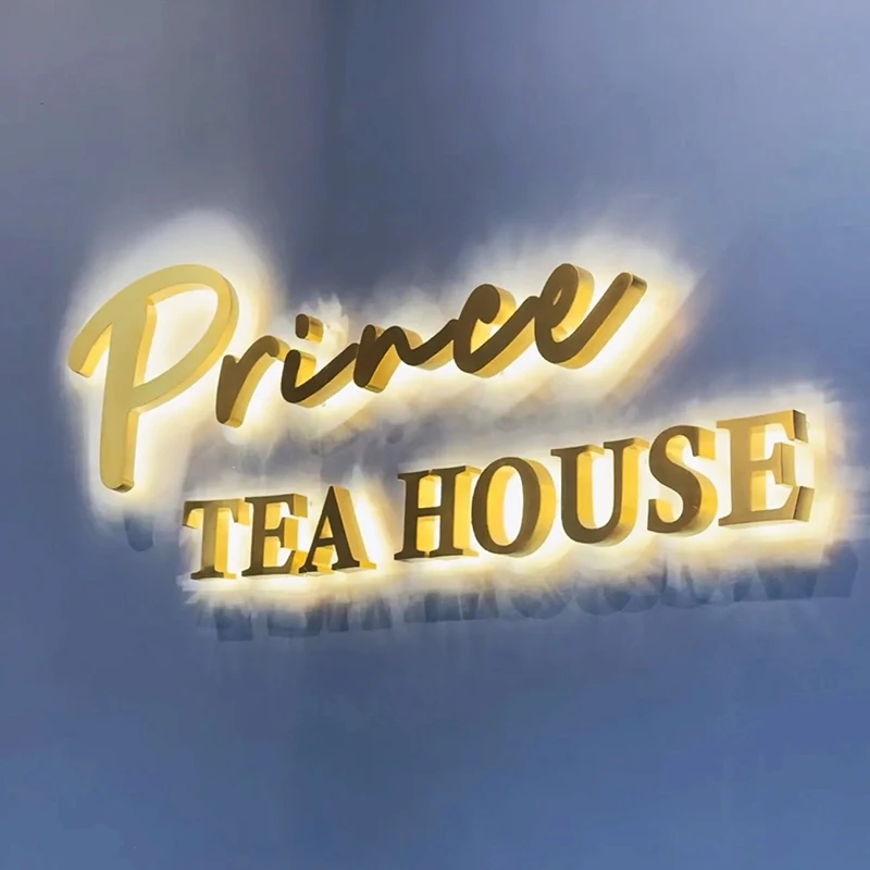 EZD Custom Outdoor Advertising Golden LED Light Up Laser Metal 4ft Illuminated Business Company Logo Backlit Signs