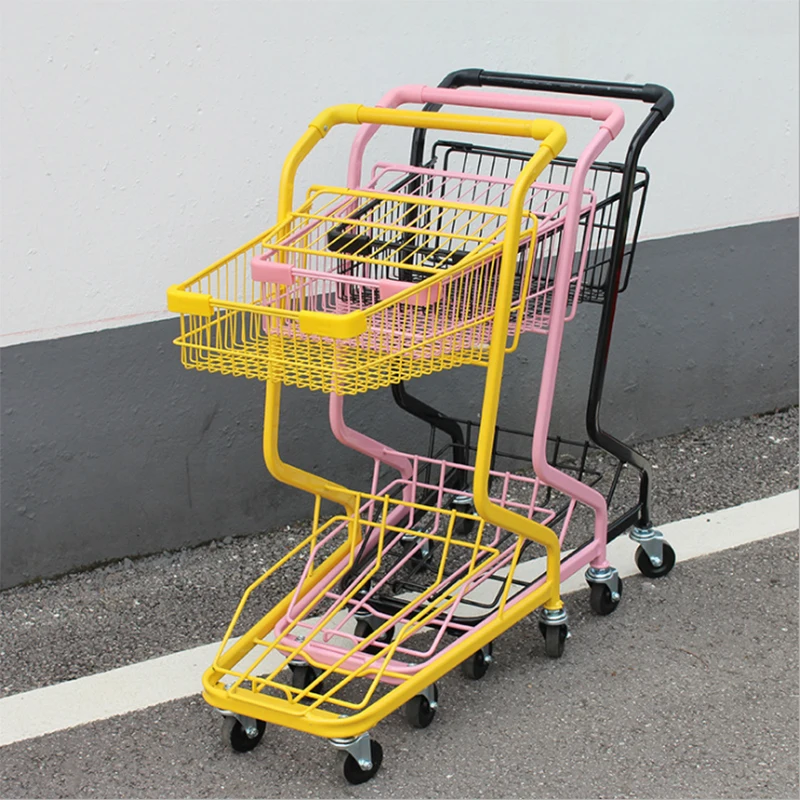 Manufacturer 2-tier supermarket grocery trundler double basket shopping trolley cart Supermarket Shopping Trolley