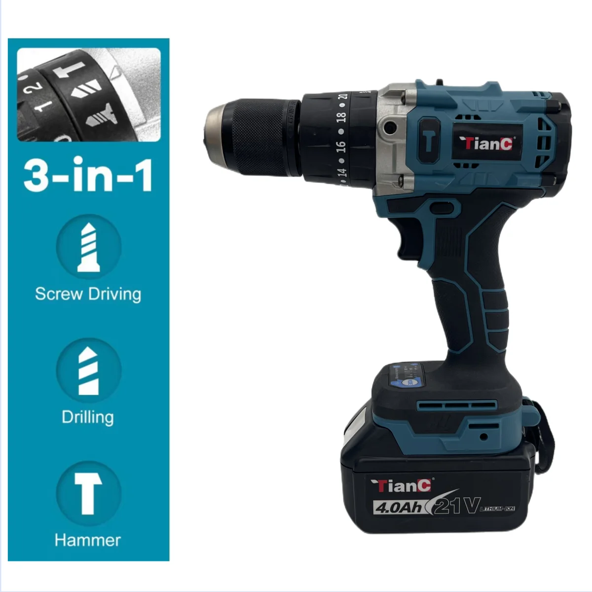 Portable Cordless Impact Drill Set 2-Speed Rechargeable Wireless Power Multifunction Lithium Electric Screwdriver Battery Source