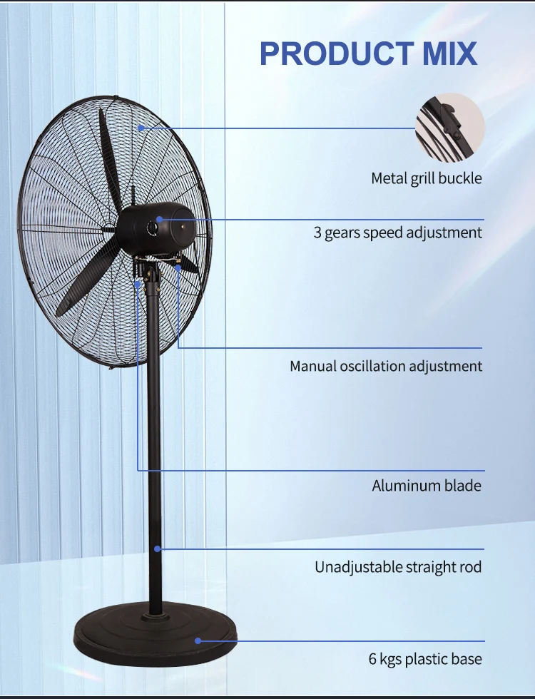 26 Inch 200W 3 Pcs Aluminum Blades Metal Cross Base Metal Stand Fan for Workshop