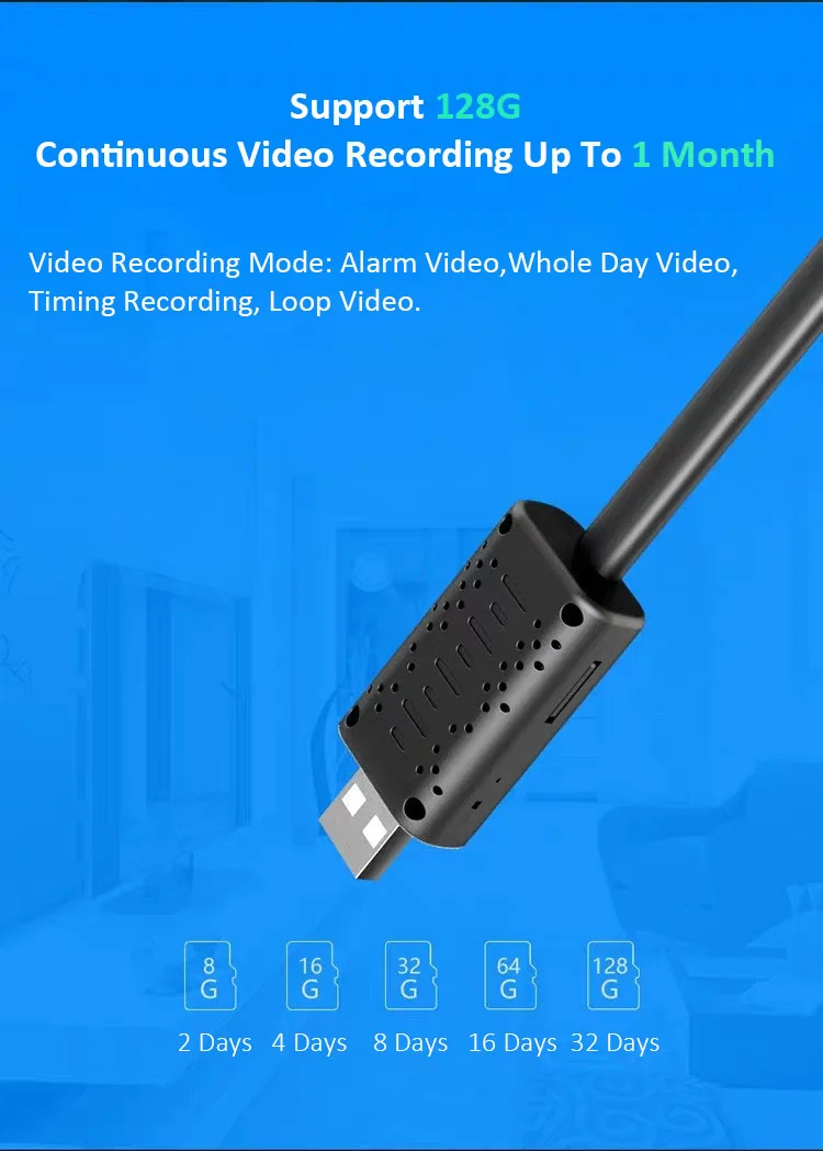 V380 Wireless Mini WiFi IP Camera  HD 1080P USB Cable Portable Body WIFI CCTV Camera